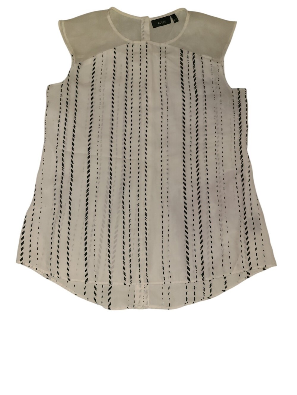 APT. 9 White Black Sleeveless Vertical Line Round Neck Back Button Down Sz Small